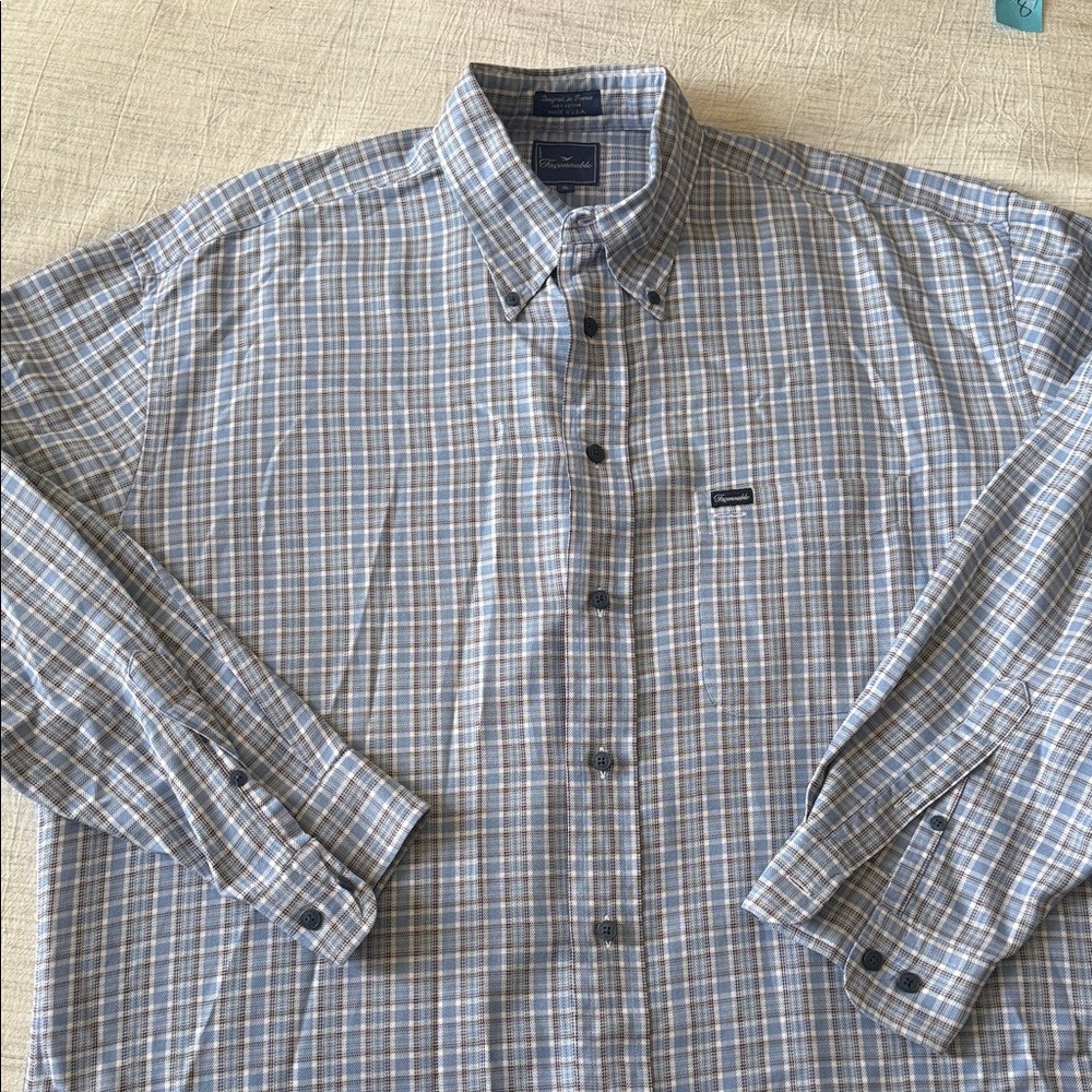 Faconnable Shirt Mens XL Blue Plaid Button Up Long Sleeve Cotton USA
